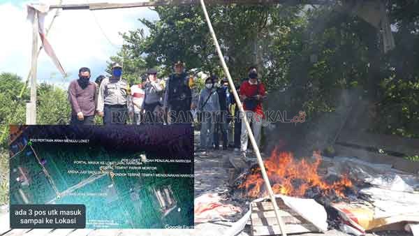 KAMPUNG NARKOBA : Kapolresta Palangka Raya Kombes Pol Dwi Tunggal Jaladri berada di lokasi penggerebekan. (Insert) peta peredaran narkoba di kawasan Ponton, Rindang Benua.(DODI/RADAR PALANGKA)