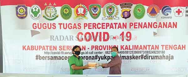 PERANGI PANDEMI: Penyerahan bantuan kepada Gugus Tugas Covid-19 Kabupaten Seruyan diterima oleh Bupati Seruyan.