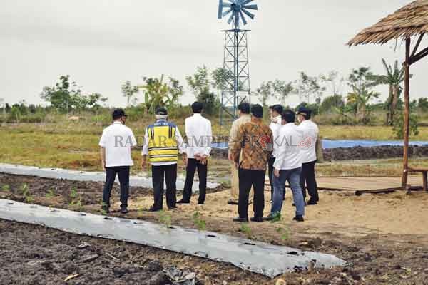 PAPARAN: Bupati Kapuas Ben Brahim S Bahat saat memaparkan inovasi sistem penyediaan air (SPA) untuk penanggulangan karhutla kepada Presiden RI Joko Widodo dan jajaran terkait ketika berkunjung ke Desa Bentuk Jaya, Kecamatan Dadahup, Kabupaten Kapuas, Kami