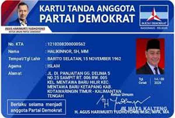 Sebuah Kartu Tanda Anggota Partai Demokrat dengan nama Halikinnor beredar di media sosial