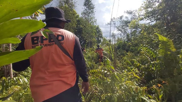 PENCARIAN : Tim gabungan saat melakukan penyisiran di tepi hutan kubu hingga radius 1 kilometer dari rumah nenek Enor (80) yang dikabarkan hilang sejak Minggu (21/3) pukul 13.00 WIB.( ISTIMEWA/RADAR PANGKALAN BUN)