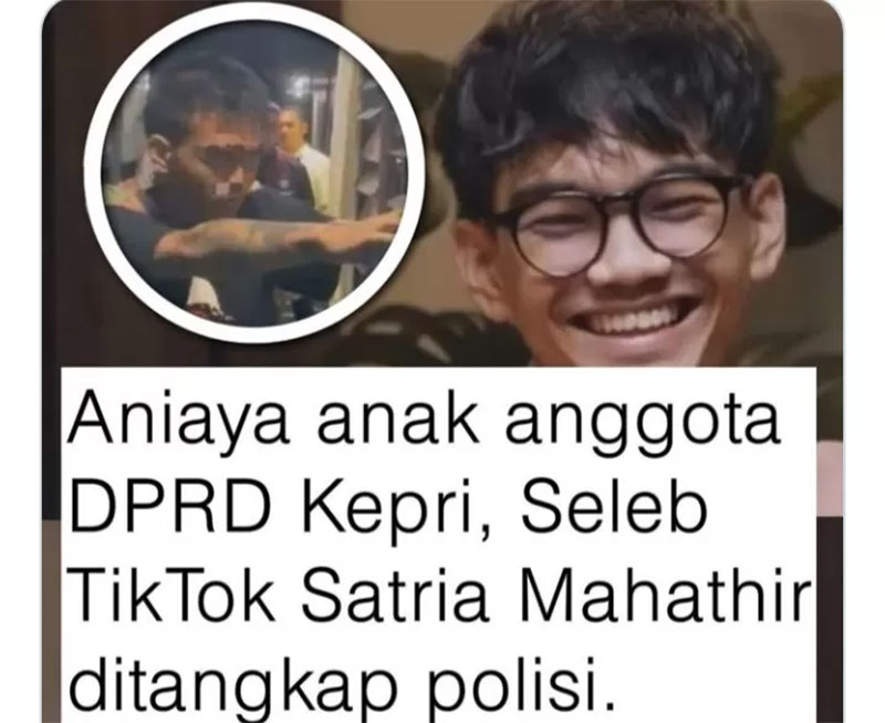 Tiktoker Satria Mahatir diciduk polisi karena diduga lakukan pengeroyokan.