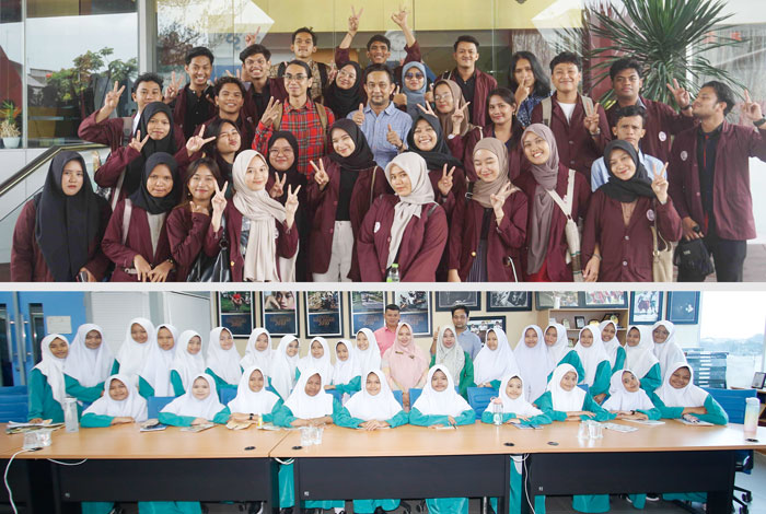 Mahasiswa Ilmu Komunikasi (Ilkom) Universitas Abdurrab (Univrab) dan pelajar MTs Darel Hikmah Pekanbaru mengunjungi Riau Pos, Kamis (11/1).