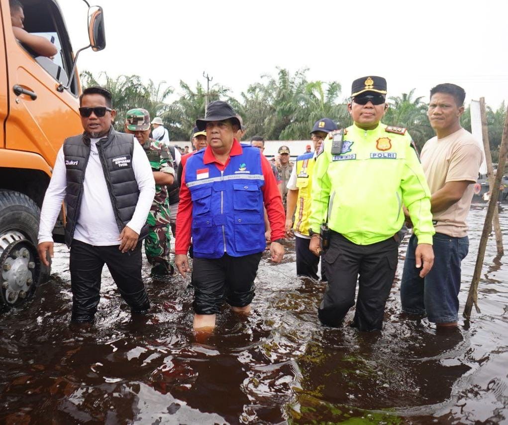 Gubri Edy Natar Nasution meninjau banjir di Kabupaten Pelalawan, Ahad (14/1/2024).