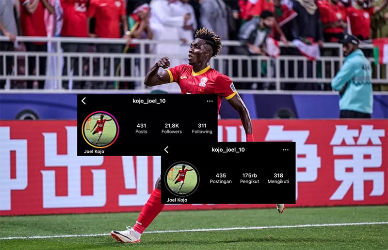 Setelah jadi pahlawan Timnas Indonesia lolos ke 16 besar Piala Asia 2023, akun instagram pemain Kirgistan Joel Kojo menimgkat 10 kali lipat.