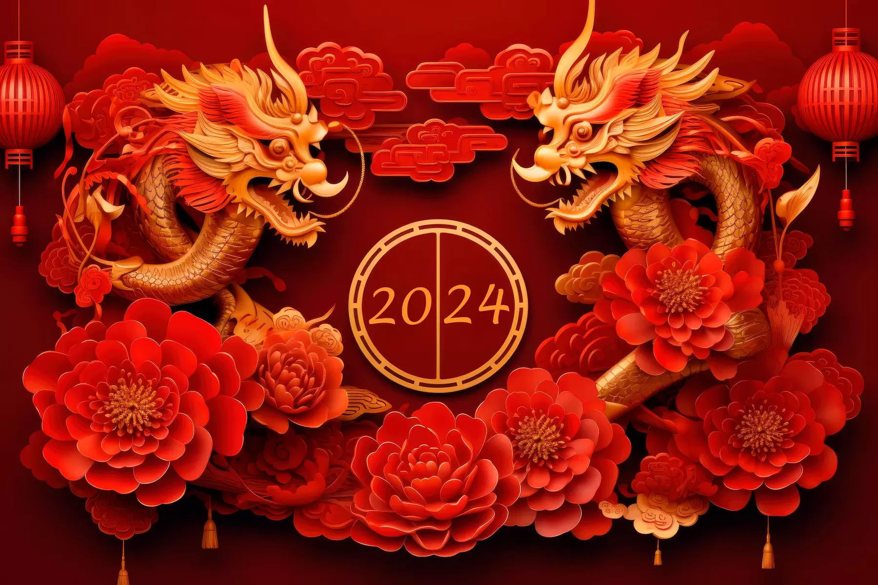 Ilustrasi Imlek 2024 Tahun Naga Kayu.