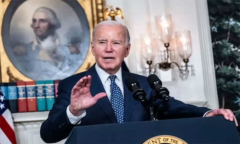 Presiden AS Joe Biden saat bertemu pers pada hari Kamis (8/2) malam di Gedung Putih,