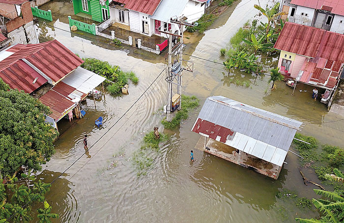 Kawasan Perumahan&nbsp;Taman&nbsp;Cipta City, Jalan Cipta Karya ujung,&nbsp;Kelurahan Sialang Munggu, Kecamatan Tuah Madani terendam banjir, Kamis (22/2/2024).