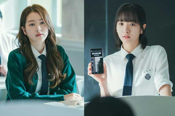 Kolase poster karakter individu Baek Harin (kiri) dan Seong Soo Ji, di serial Pyramid Game (2024).