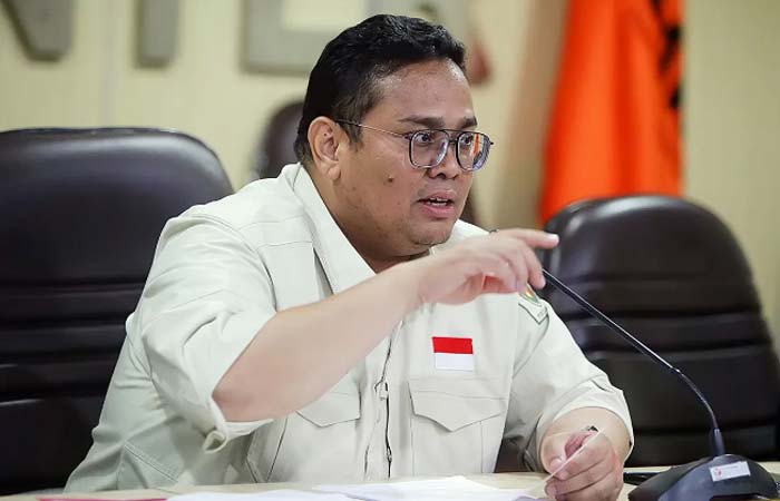 Ketua Badan Pengawas Pemilu (Bawaslu) Rahmat Bagja  saat konferensi pers di Media Center Bawaslu, Jakarta, baru-baru ini.