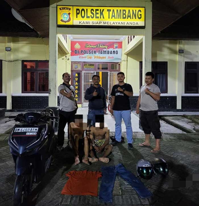 Jajaran Polsek Tambang berhasil membekuk dua pelaku jambret di Desa Tarai Bangun, Kecamatan Tambang, Kabupaten Kampar, Selasa (5/3/2024).