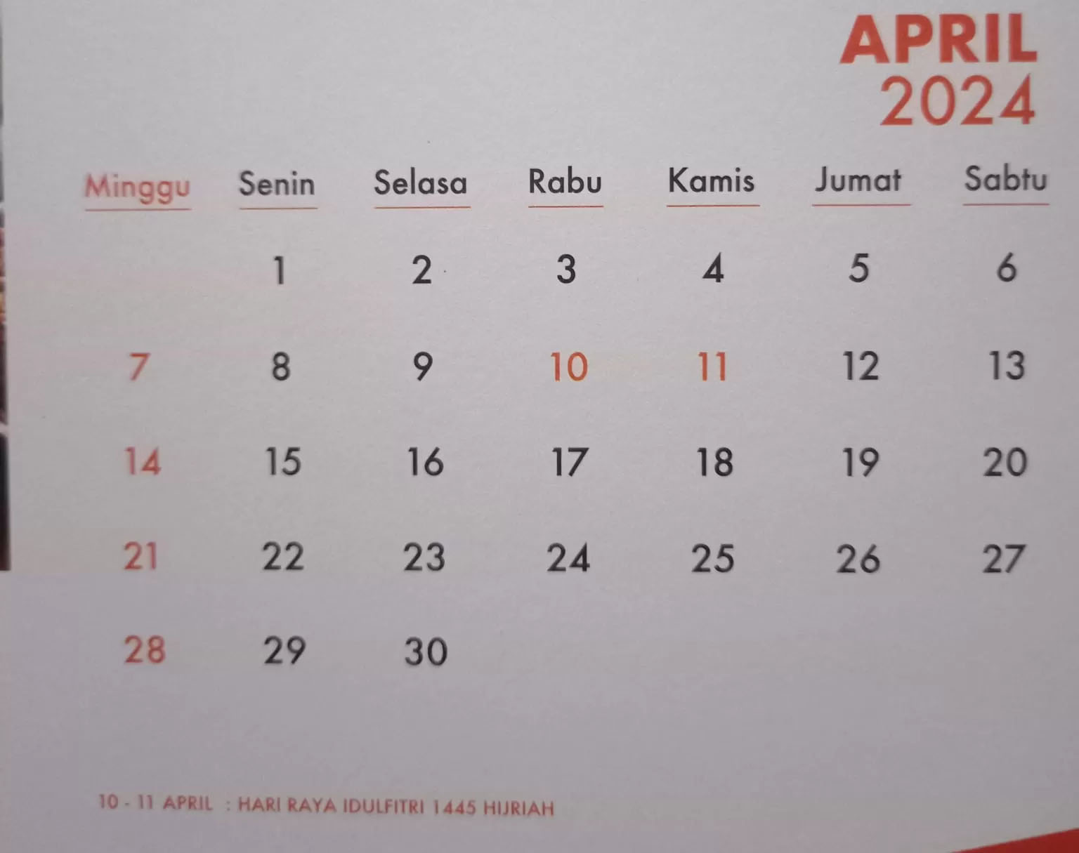 Ilustrasi kalender masehi 2024 bulan April.