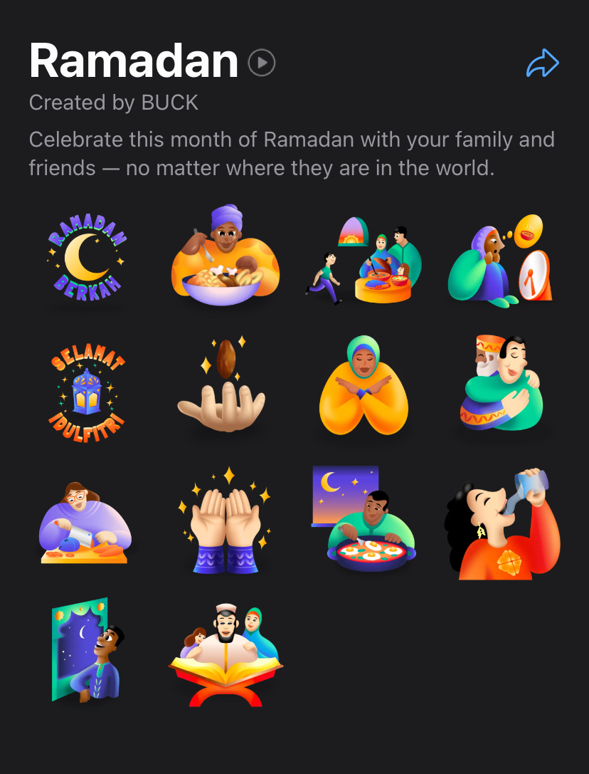 Tangkapan layar stiker Whatsapp yang bertemakan Ramadan.