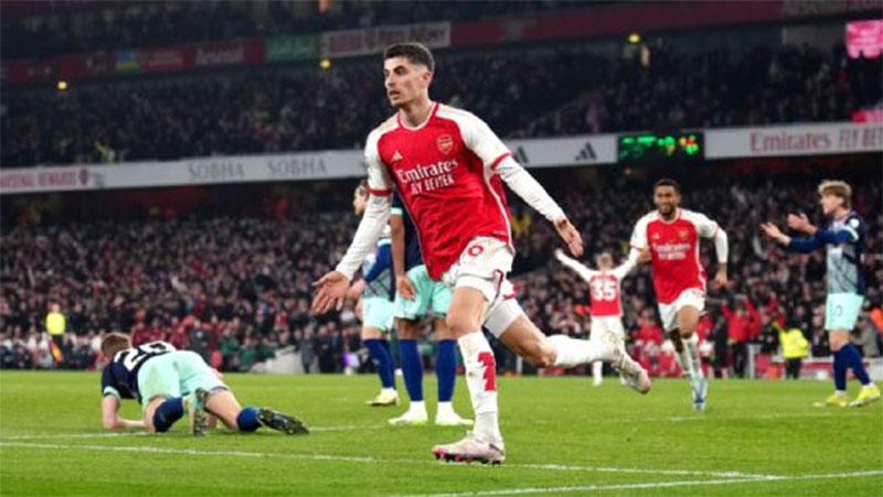 Kai Havertz jadi pahlawan Arsenal saat mengalahkan Brentford 2-1 untuk memuncaki klasemen sementara Liga Inggris di Emirates Stadium, Ahad (10/3/2024) dini hari WIB.