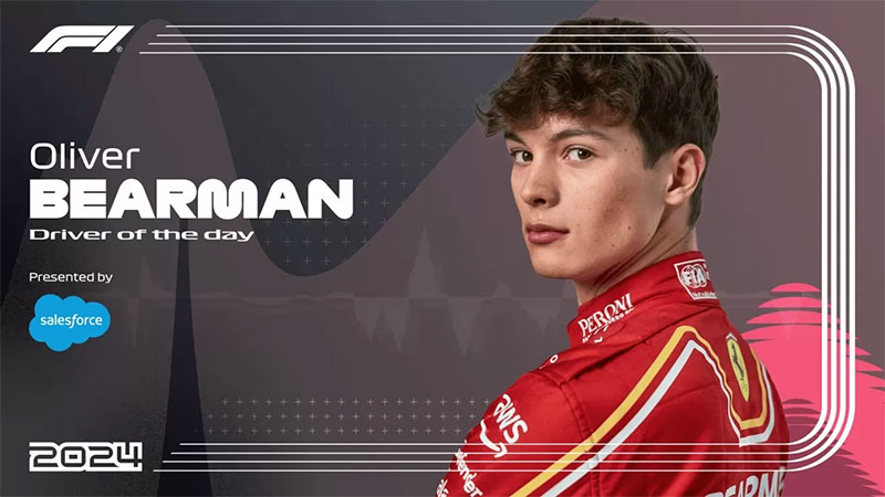 Pembalap pengganti Oliver Bearman dinobatkan sebagai Driver of the Day.