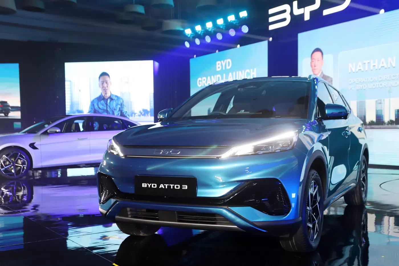 Tampilan Exterior BYD Atto 3 saat peluncuran di Jakarta, Kamis (18/1/2024).