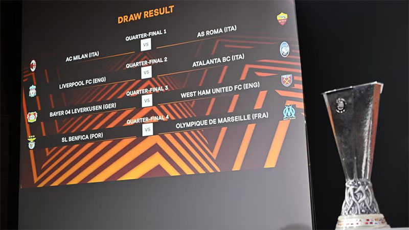 Hasil drawing perempatfinal Liga Europa yang berlangsung di markas UEFA, di Nyon, Swiss, Jumat (15/3/2024).