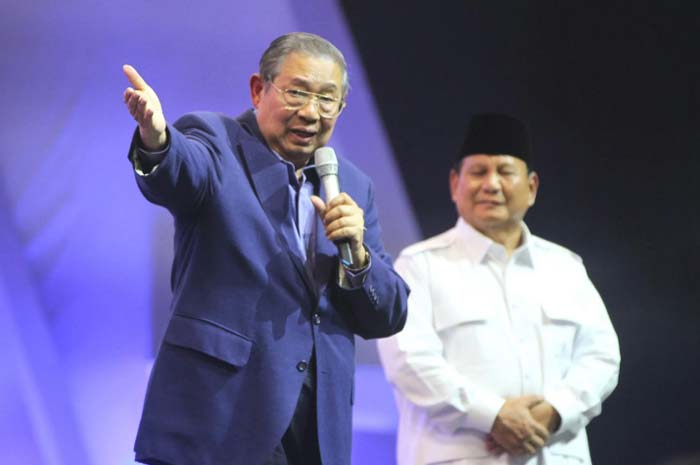 Presiden ke-6 RI Susilo Bambang Yudhoyono bersama Presiden terpilih pemilu 2024 Prabowo Subianto dalam Rapimnas Partai Demokrat, beberapa waktu lalu.