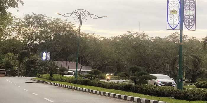 Lampu ornamen naga bertangkup di pasang pada tiang lampu kota oleh Dishub Siak, Kamis (7/3/2024).