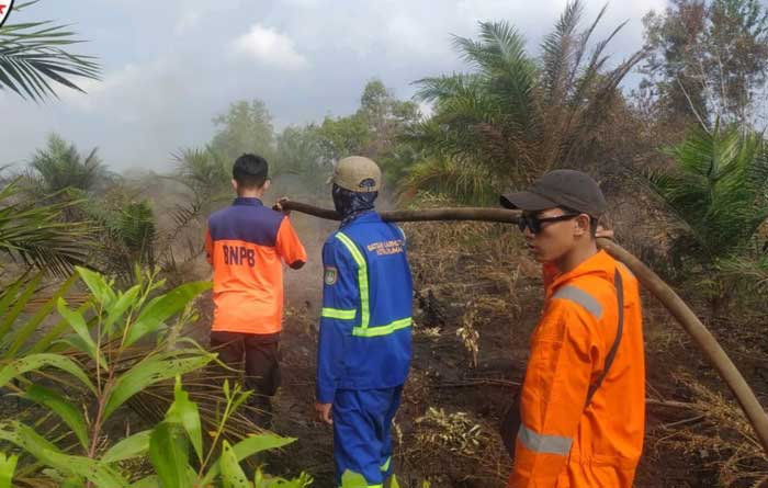 Satgas Karhutla Dumai sedang melakukan pendinginan.