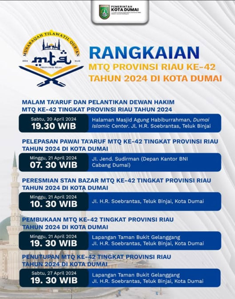 Agenda jelang pembukaan MTQ ke-42 Riau di Kota Dumai.