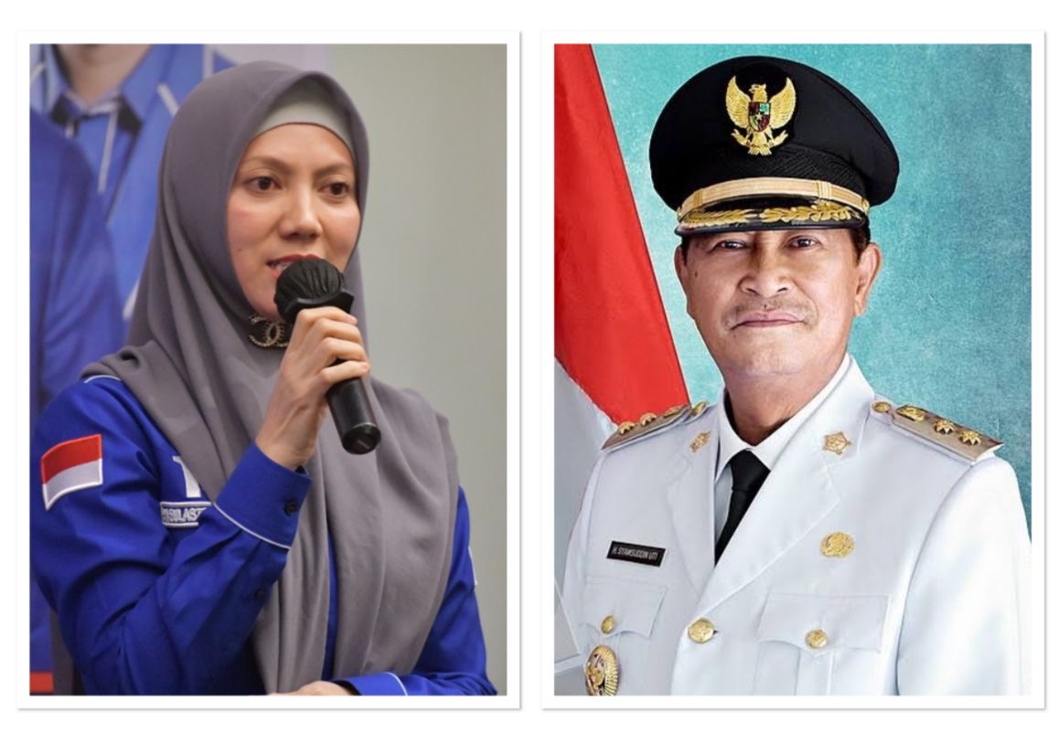 Kolase foto Syamsudin Uti (kanan) dan Sulastri, dua kader Demokrat yang disiapkan untuk Pilkada Inhil.