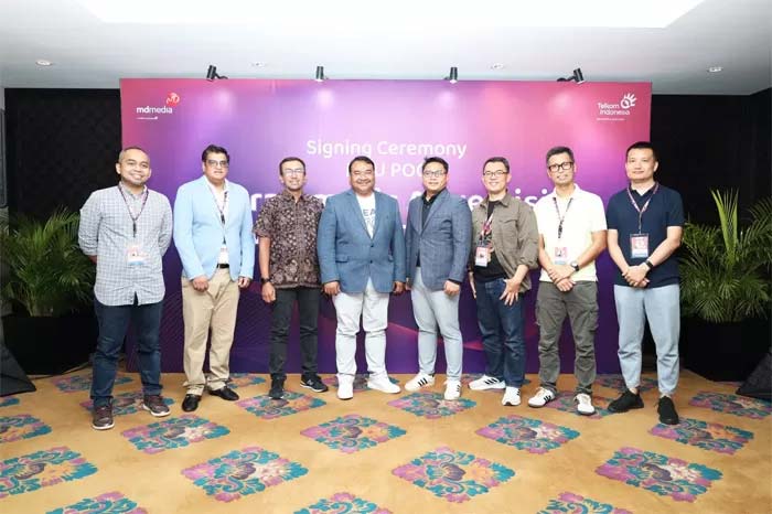 MDMedia, Telkomsel, Bank BRI dan Asia Media Prisma melakukan penandatanganan MoU pada acara Asia Pasific Media Forum (APMF) 2024 di Bali Nusa Dua Convention Center.