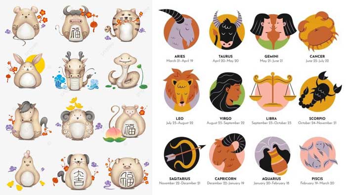 Ilustrasi simbol shio dan zodiak.