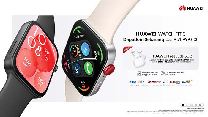 Huawei Watch Fit 3 dengan fitr kesehatan dan olahraga diluncurkan di Indonesia. Huawei Watch Fit 3 ini dibanderol dengan harga mulai dari Rp1.999.999.