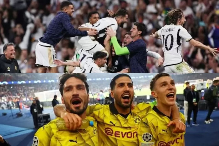 Real Madrid (atas) dan Borussia Dortmund akan berjibaku di final Liga Champions di Stadion Wembley, dini hari ini.