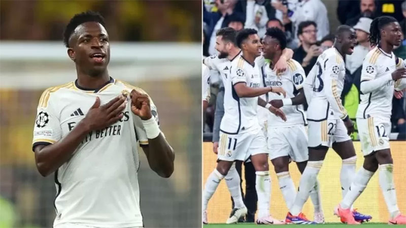 Vinicius Junior (kiri) berhasil menyamai rekor fantastis Lionel Messi, yakni kontribusi 22 gol di Liga Champions.