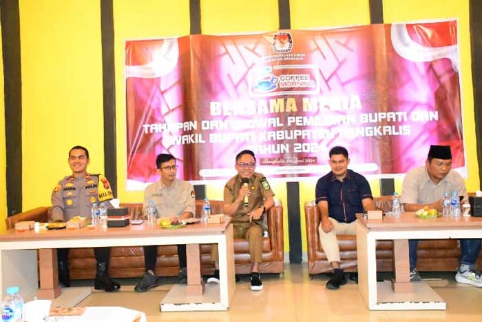 GELANG COFFE MORNING: Guna menyukseskan Pilkada serentak, KPU Bengkalis menggelar Coffe morning bersama Pemkab dan Forkopimda Bengkalis, Selasa (4/6/2024).