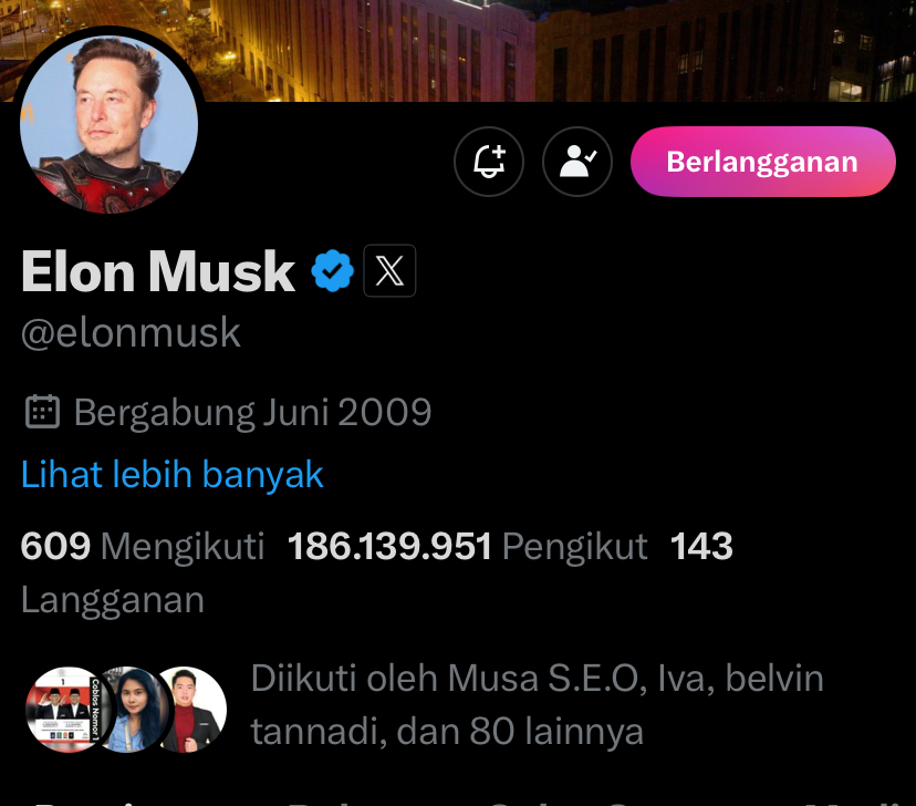 Tangkapan layar akun X Elon Musk di X.