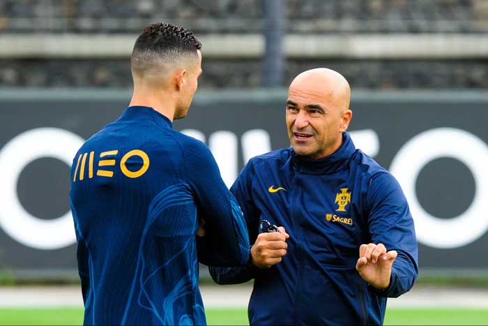Pelatih Roberto Martinez (kanan) bersama kapten Timnas Portugal, Cristiano Ronaldo. Martinez mengaku sudah memahami kekuatan Republik Ceko.