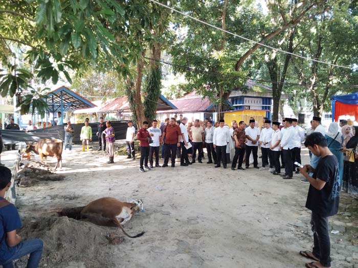 Suasana penyembelihan hewan kurban Pemko Pekanbaru di Kompleks Mal Pelayanan Publik (MPP) Pekanbaru, Selasa (18/6/2024).
