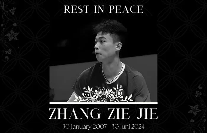 Zhang Zhi Jie dinyatakan meninggal dunia setelah mengalami kolaps saat bertanding melawan Kazuma Kawano di GOR Amongrogo Yogyakarta.