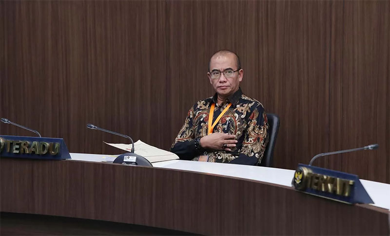 Ketua KPU RI Hasyim Asyari menghadiri Sidang Kode etik Dewan Kehormatan Penyelenggara Pemilu (DKPP) di Kantor DKPP, Jakarta.