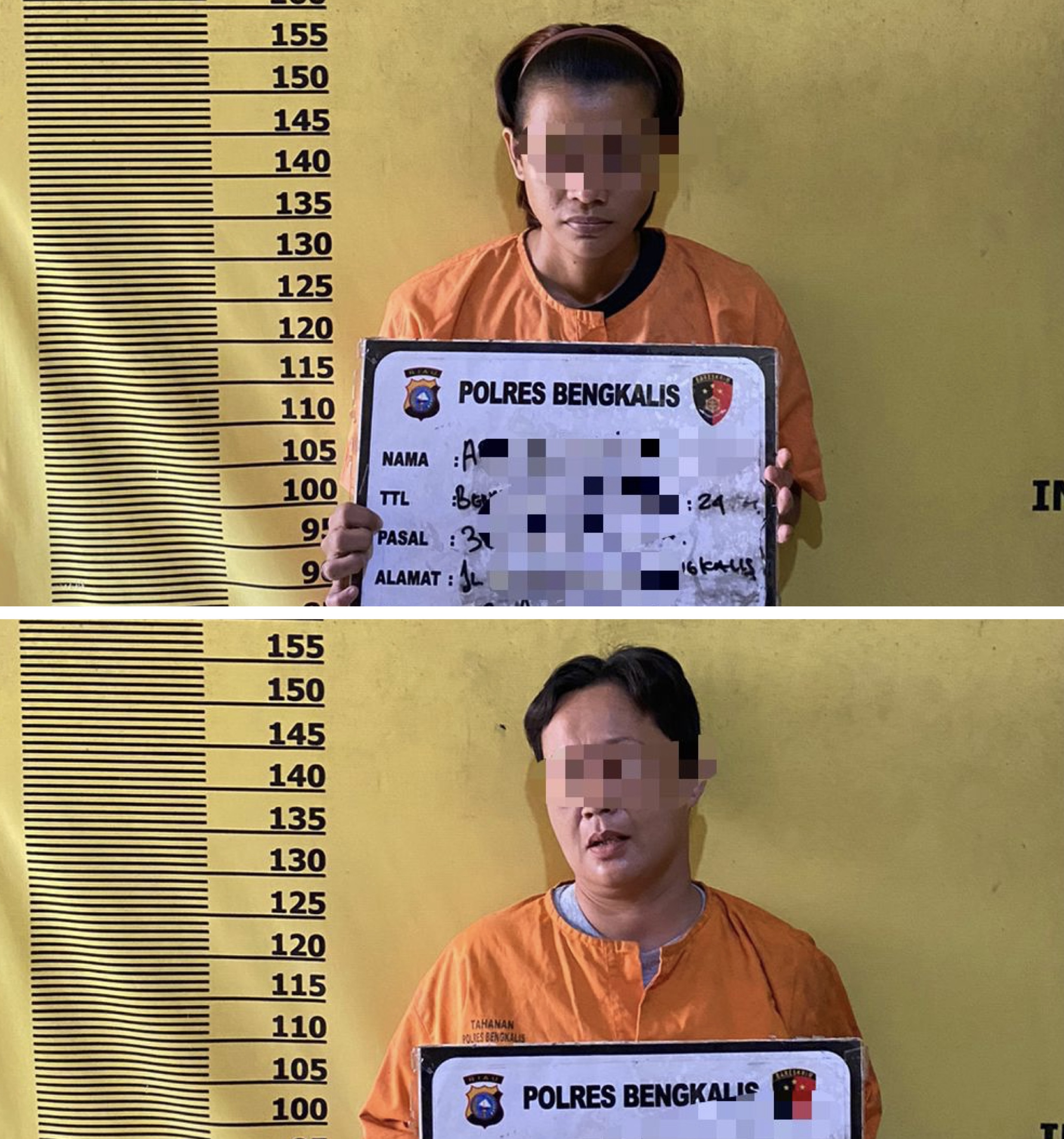 Kedua pelaku yang diduga melakukan aksi pencurian emas milik korban diamankan di Mapolres Bengkalis, Kamis (4/7/2024).