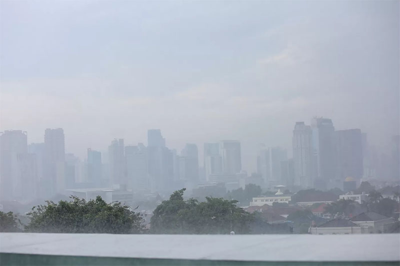 Hujan turun di kawasan Jakarta Pusat, Jakarta, Selasa (25/6/2024).