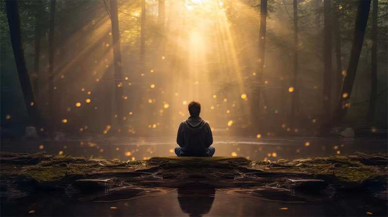 Ilustrasi seorang yang sedang bermeditasi untuk mengetahui khodamnya.