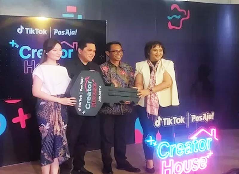 TikTok menggandeng Pos Indonesia dalam peluncuran &ldquo;TikTok | Pos Aja! Creator House&rdquo; oleh Menteri BUMN Erick Thohir di Jakarta, Rabu (10/7/2024).