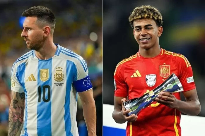 Potret Lionel Messi dan Lamine Yamal yang akan bertemu di Finalissima 2025.