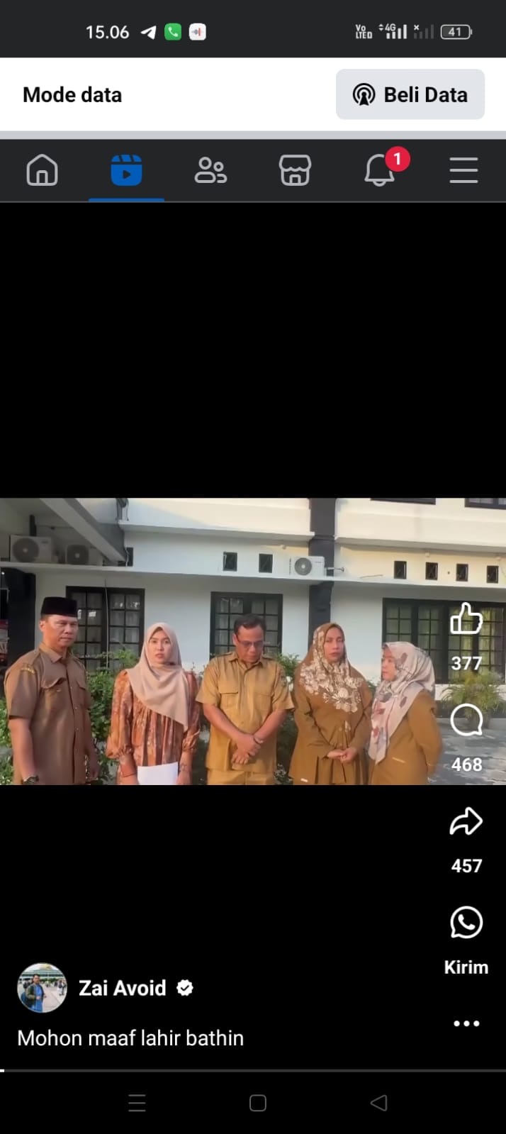 Tangkapan layar di Facebook empat oknum PNS SMP Negeri 1 Rumbio Jaya menyampaikan permintaan maaf, Kamis (25/7/2024).