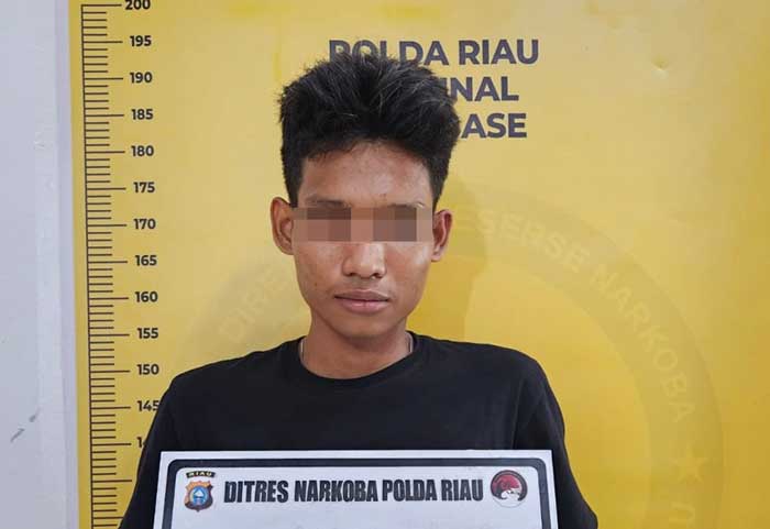 Tersangka FB saat diamankan Ditresnarkoba Polda Riau