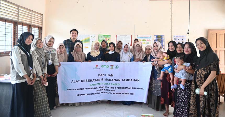 PT EMP Tunas Energi melalui program Pemberian Makanan Tambahan (PMT) memberikan sejumlah bantuan di bidang penunjang kesehatan di Posyandu Melati putih Desa Buluh Nipis, Kecamatan Siak Hulu - Kampar