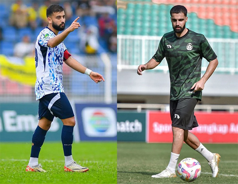 Kapten PSPS Pekanbaru, Omid Popalzay (kiri) dan penyerang Persikabo 1973, Fareed Sadat (kanan) memimpin top skorer sementara Liga 2 bersama Ezechiel Ndouasel, Rafael Rodriguez, dan Paulo Henrique.