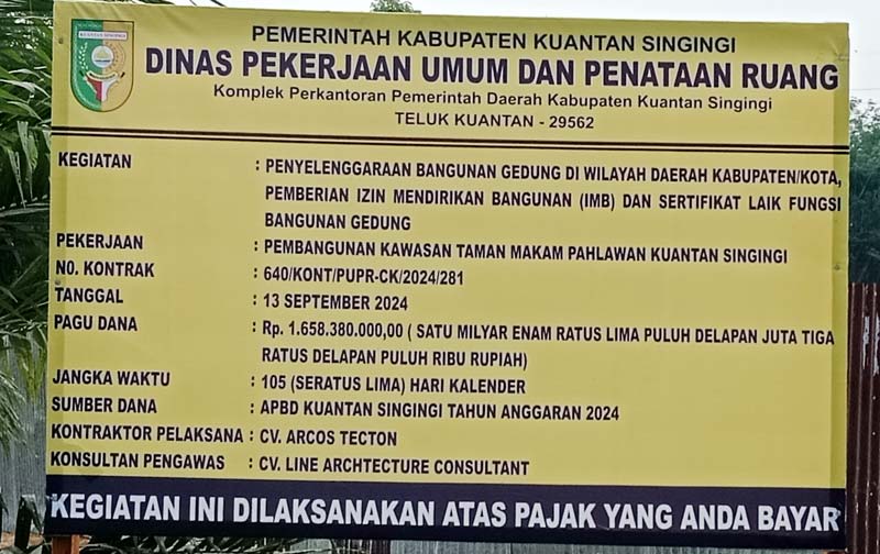 Pemkab Kuansing mulai membangun fisik Taman Makam Pahlawan di kawasan Rumah Dinas Bupati, Kelurahan Sungai Jering, Kecamatan Kuantan Tengah, Rabu (2/10/2024).