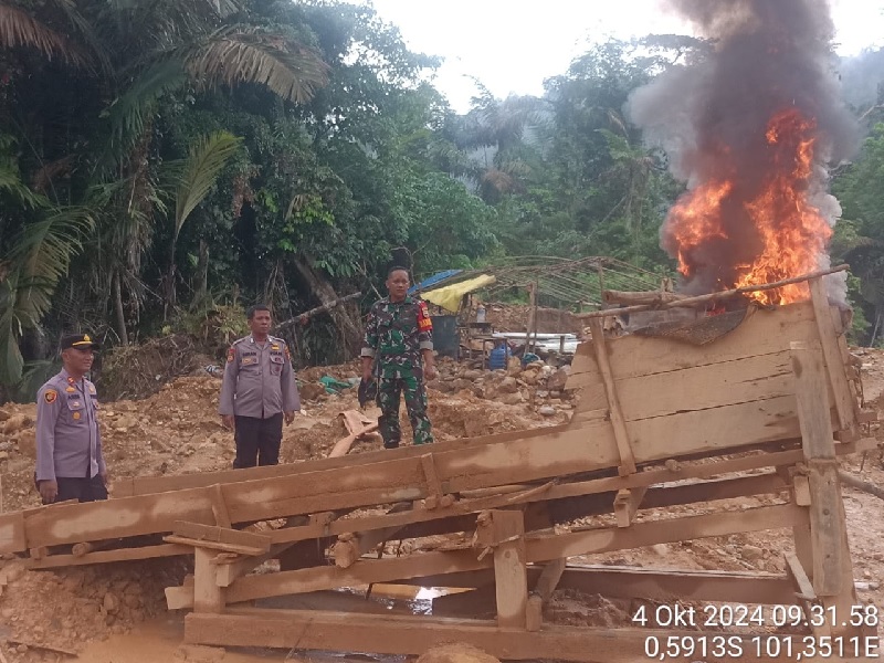 Personel Polsek Hulu Kuantan dan personel Koramil Kuantan Mudik melakukan operasi penertiban PETIdi Desa Lubuk Ambacang Kecamatan Hulu Kuantan, Jumat (4/10/2024).