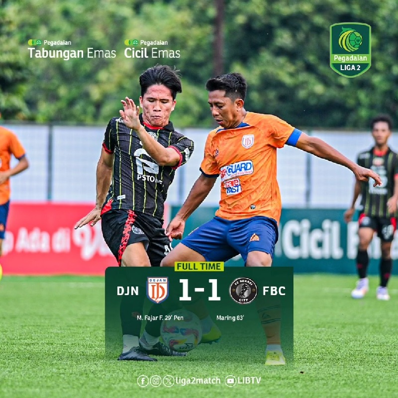 Dejan FC bermain imbang 1-1 dengan tamunya FC Bekasi City di Stadion Kera Sakti, Tangerang dalam lanjutan pertandingan Grup1 Paegadaian Liga 2.