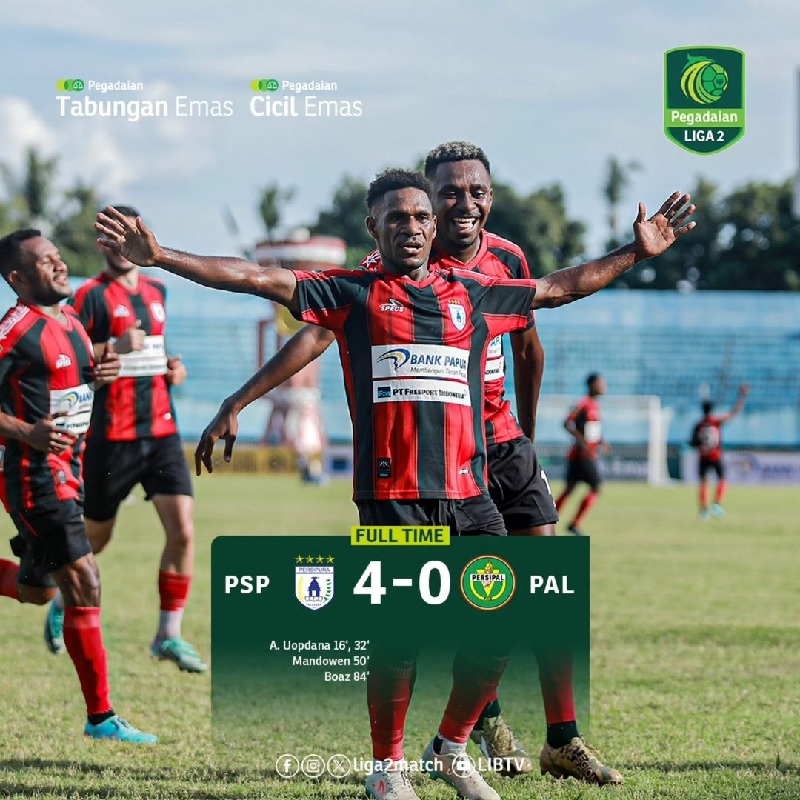Persipura Jayapura tampil gemilang deangn menghajar Persipal FC 4-0 di Stadion Mandala Jayapura di Grup 3 Liga 2.